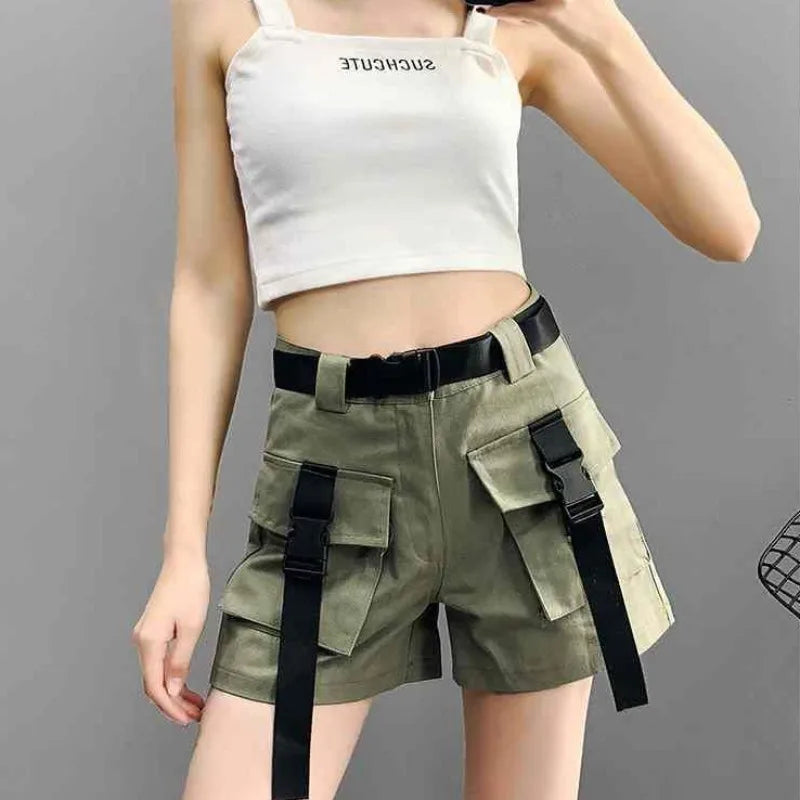 Boxer Women's Cargo Shorts with Pockets Female Short Pants Wide High Waist Korean Style Aesthetic Design Harajuku Fashion Cheap - reetell