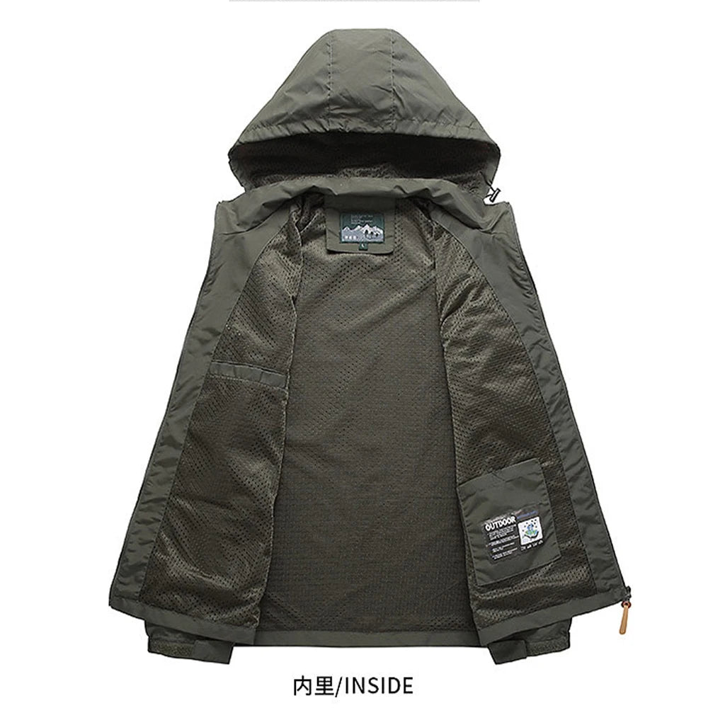 Brand Spring/Autumn Outdoor Coat Hiking Outdoors High Quality Men Stormsuit Zipper Embroidery Hooded Coat Rainproof Sports Jacke - reetell