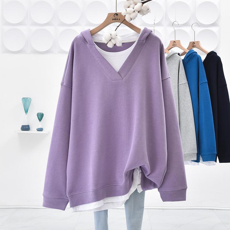 Spring Autumn Oversized Casual Solid Color Hoodies Femme Simplicity Patchwork Loose All-match Top Tee Women Clothes Sweatshirts - reetell