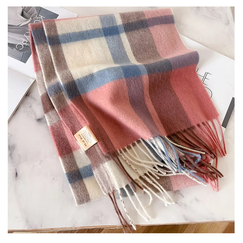 100% Wool Luxury Brands Classic England Style Women Scarf Fashion Stripe Plaid Scarves Tassel Shawls Pashmina Lady Wrap 32*180cm - reetell