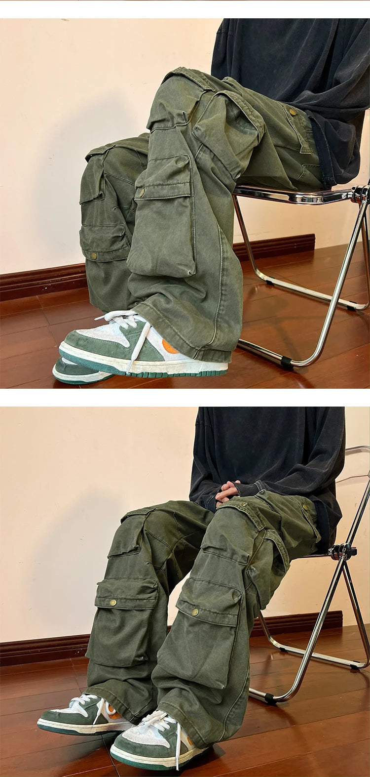 2023 Men Cargo Pants Multi-Pockets Tool Pants Harajuku Mens Vintage Loose Wide Leg Pants Streetwear Casual Hip-Hop Trousers