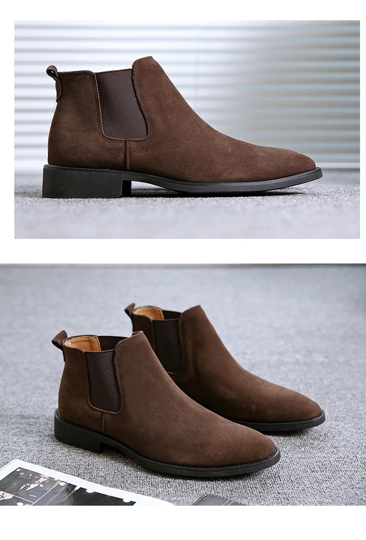 Men's Retro Classical Chelsea Boots Cow Suede Genuine Leather Men Fashion Ankle Boot Mens Casual Short Boots High-Top Shoes - reetell