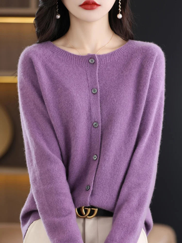 High Quality Round Neck Long Sleeve Cashmere 100% Merino Wool Pullover Women Sweater Coat Top - reetell