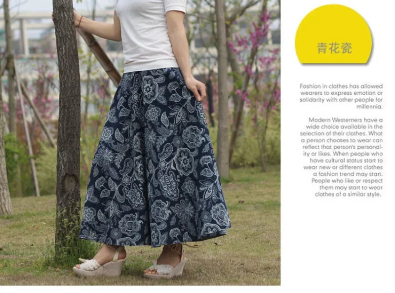 Fashion Summer Cotton Linen Women Skirt Saia Casual Vintage y2k Print Long Skirts Woman Clothes Bohemian Faldas Maxi Bottom Jupe - reetell