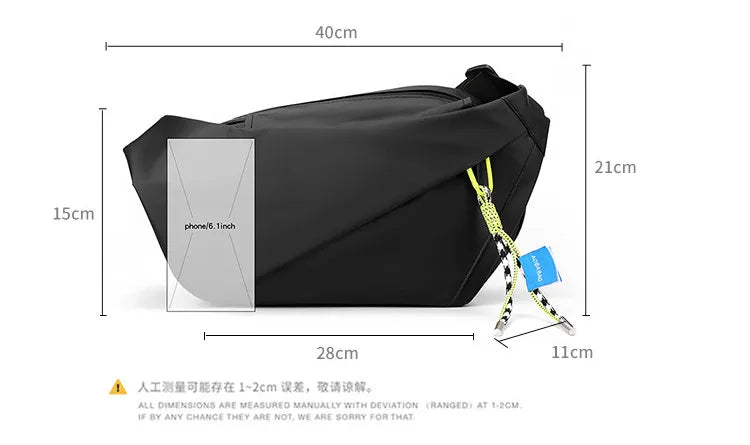 Men Shoulder Chest Bag Nylon Waterproof Outdoor Sport Running Cycling Belt Bag Large Capacity Travel Phone Pouch Messenger Bag