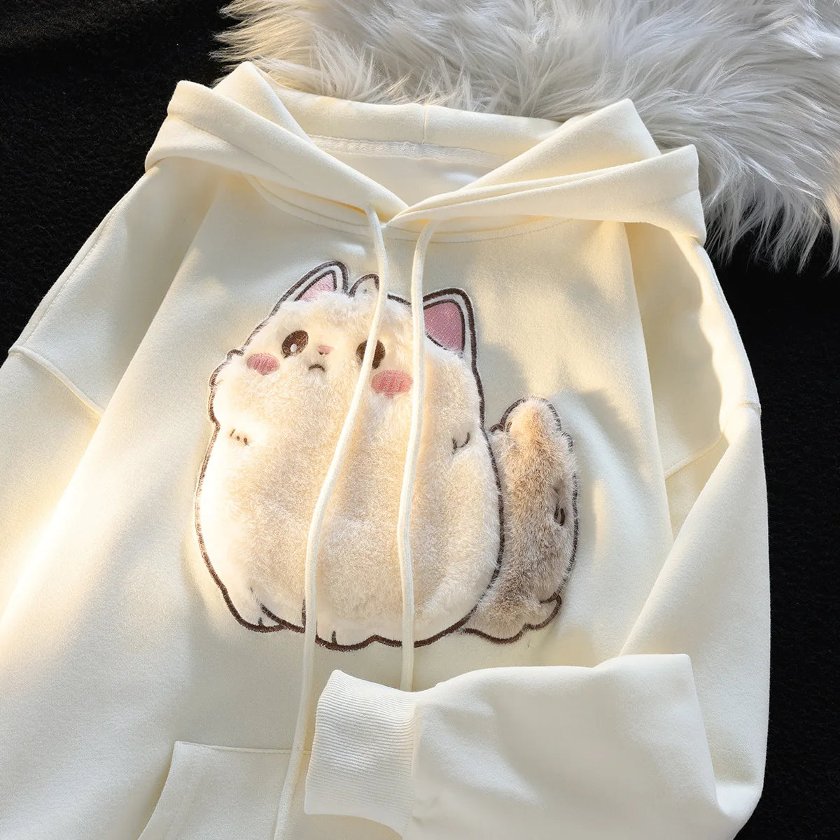 2023 Spring Autumn Female Couples Clothes Cartoon Embroidery Lovely 3D Cat Print Pullover Hoodies Women Sweatshirt Hooded Coat - reetell