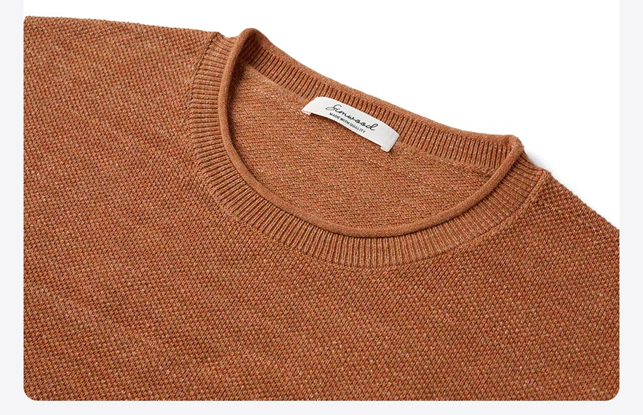 SIMWOOD 2024 Autumn Winter New Oversize Sweater Men Cotton linen Blend Knit Pullovers  Raw Hem Jumper - reetell