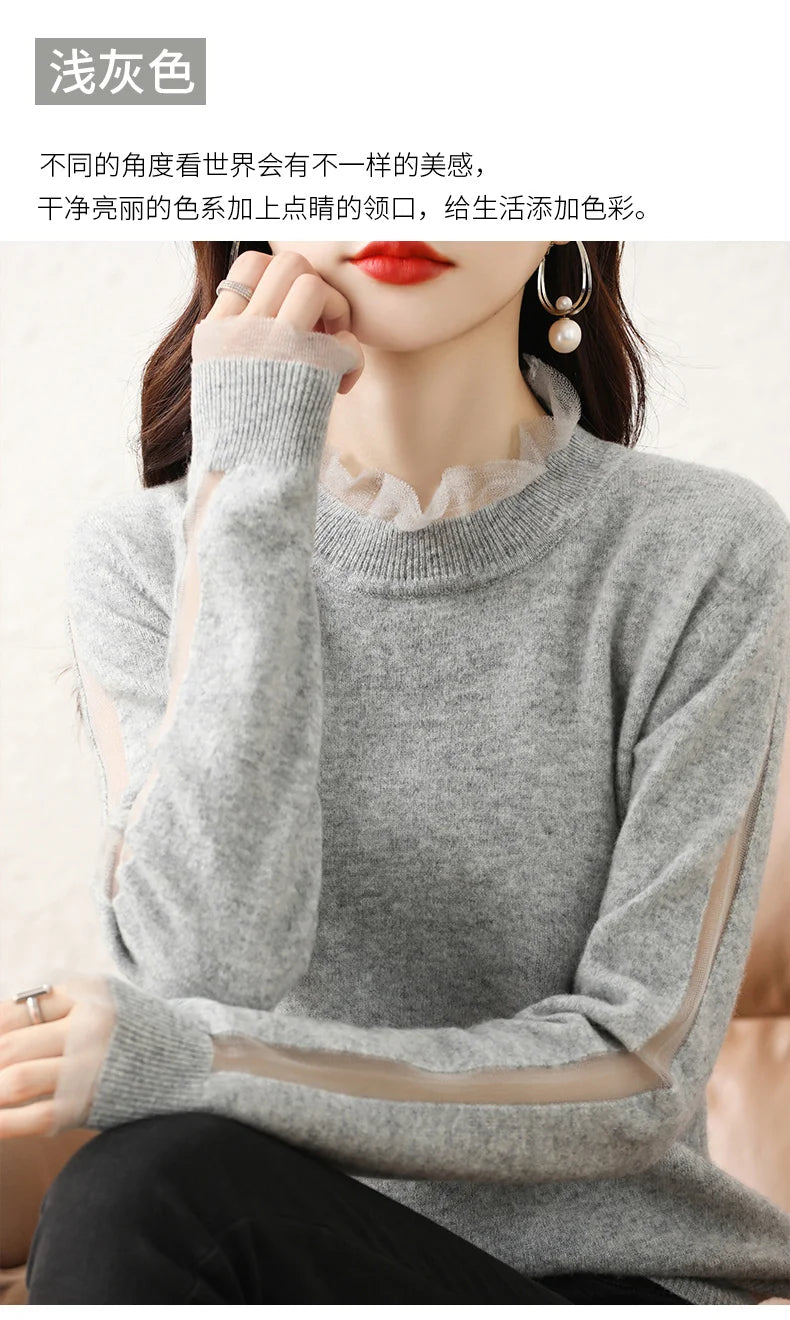 Lace collar Cashmere Elegant Women Sweater Knitted  Pullovers  Loose Soft Female Knitwear Jumper - reetell