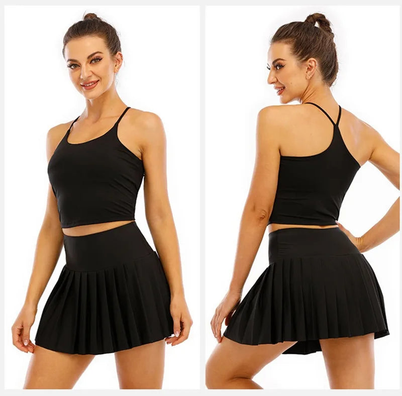 Cloud Hide Pleated Black Tennis Skirts Women Golf Sports Skirt Plus Size Fitness Shorts High Waist Gym Workout Running Skorts - reetell