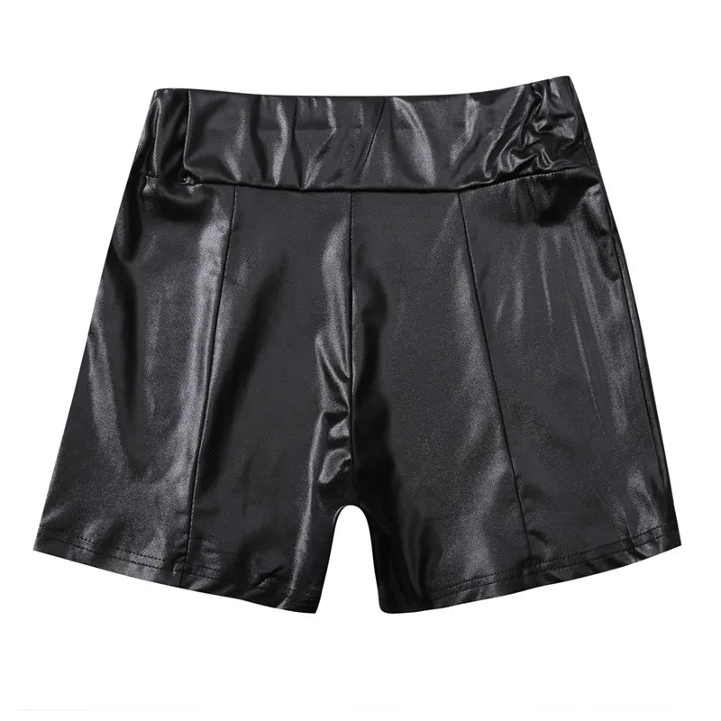 2021 Sexy Womens Shorts Shiny Elastic High Waist Shiny Faux PU Leather Short Pants Slim Hot Dance Clubwear Mini Shorts - reetell