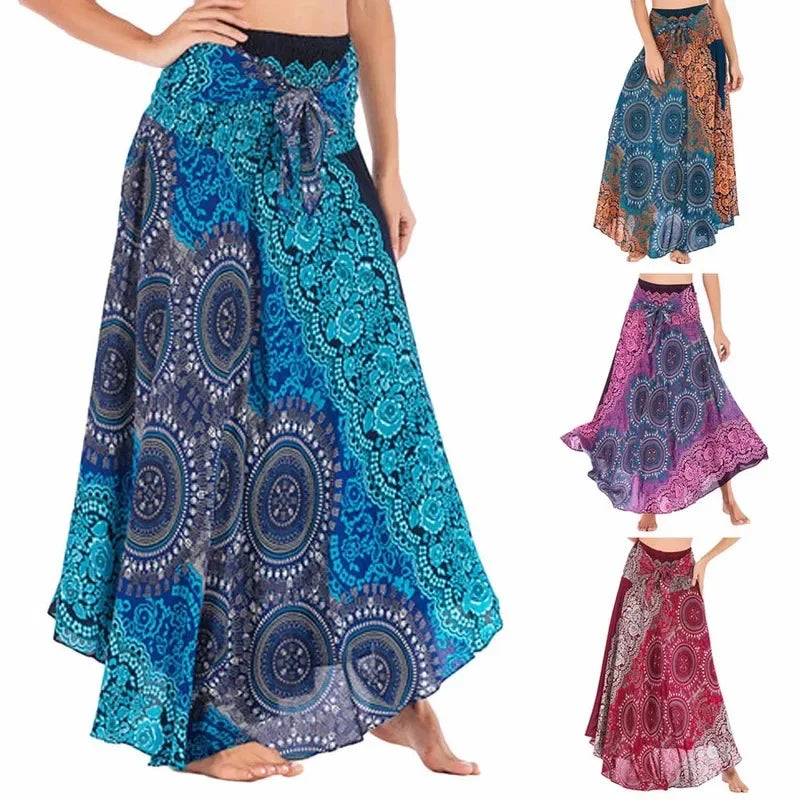 Summer Long Skirts Women Bottom Boho Vintage Two Way Wear Beach Dress Maxi Skirt Woman Clothes Saia Jupe Femme Bohemian Faldas - reetell