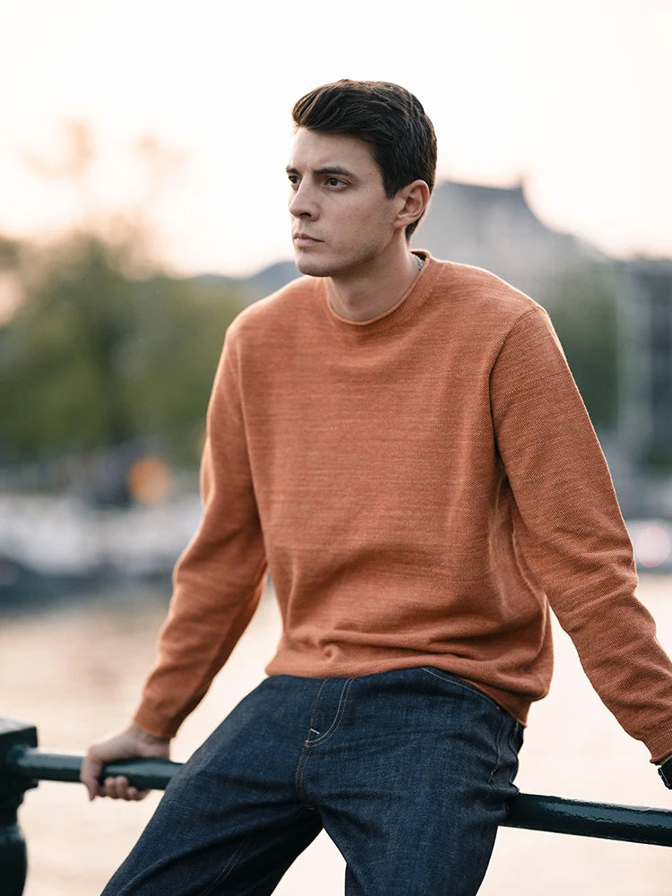 SIMWOOD 2024 Autumn Winter New Oversize Sweater Men Cotton linen Blend Knit Pullovers  Raw Hem Jumper - reetell