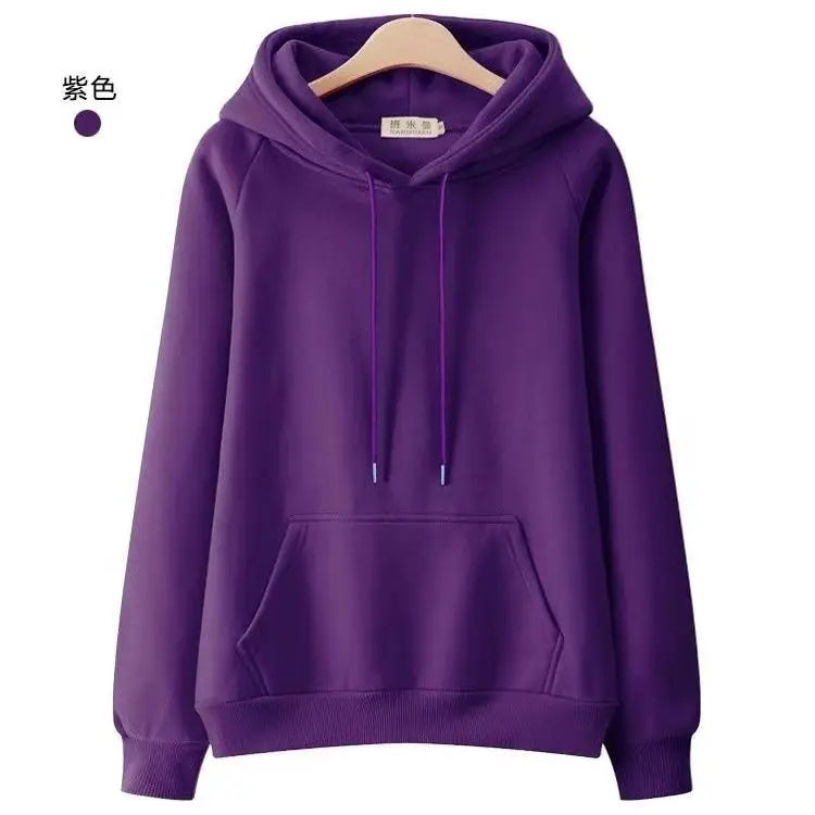 100 Cotton Double Layer Hat Raglan Sleeve Hoodies Sweatshirt Women New Solid Color Pullover Loose Spring Autumn Hooded Jacket - reetell