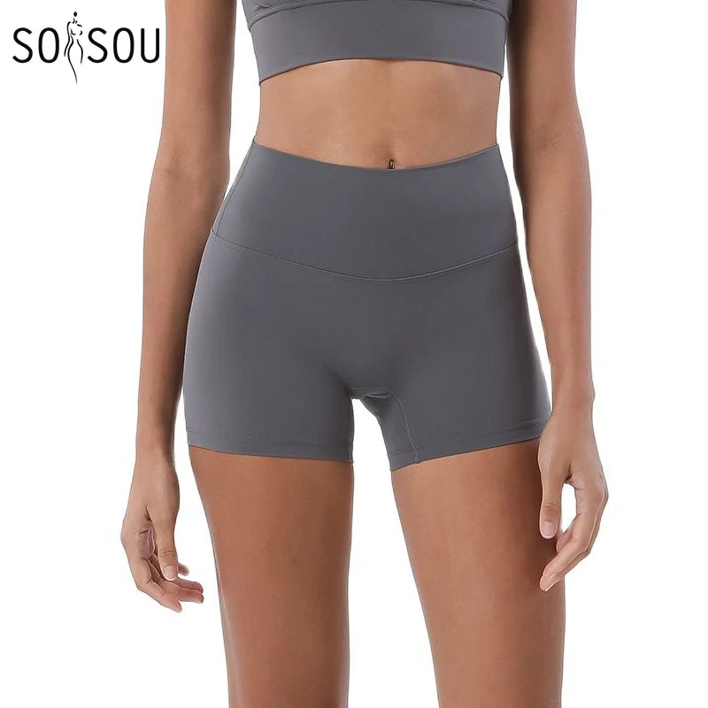 SOISOU Nylon Shorts Gym Yoga Sports Women's Cycling Shorts High Waist Elastic Tight Breathable No Awkward Lines Woman Clothing - reetell