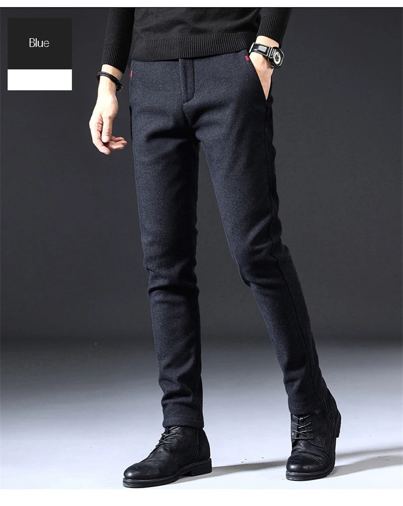 2023 New Autumn Winter Classic Work Stretch Pants Men Cotton Business Slim Fit Grey Black Korea Thick Casual Cargo Trousers Male - reetell