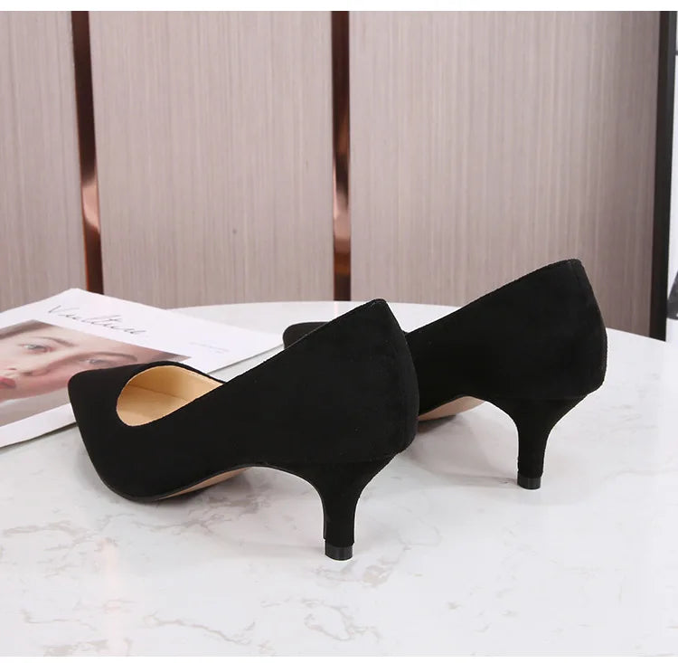 Low Heel Pumps Lady Pointed Toe Kitten Heels Female Green Flock Plus Size 43 44 45 46 Red Shoes 2023 Women 5cm High Heels