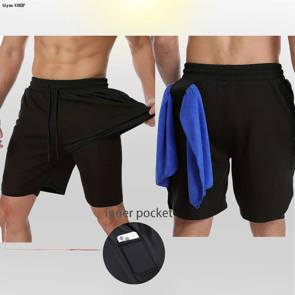 Goku Anime Running Shorts Men Fitness Gym Training 2 in 1 Sports Shorts Quick Dry Workout Jogging Double Deck Shorts - reetell