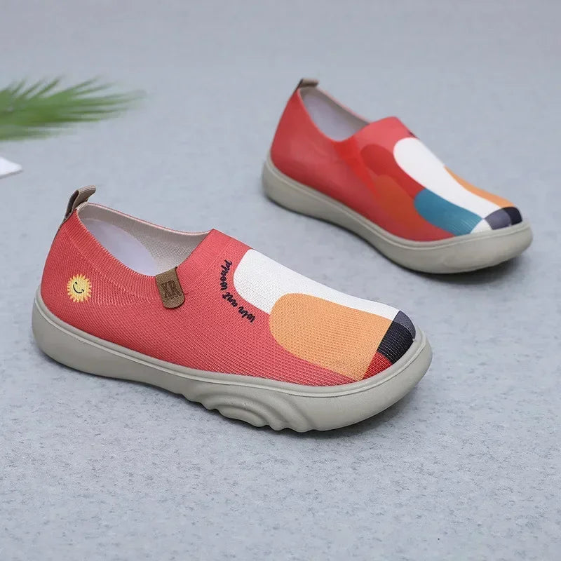 Spring and Autumn New Casual Sports Women's Shoes Breathable Soft Sole Painted Fashion Hiking Women's Shoes