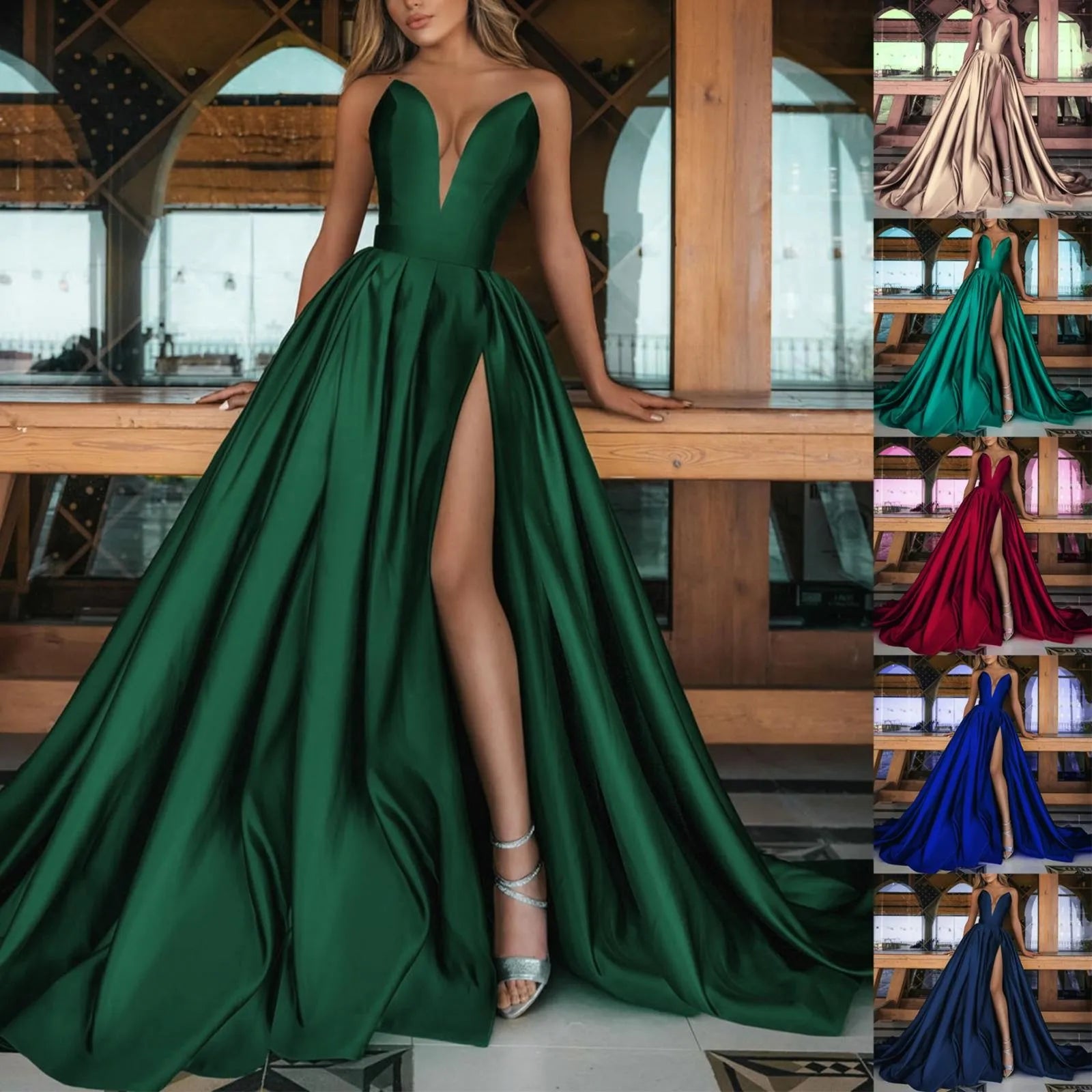 Off Shoulder Prom Ladies Dresses High Waist Slit Large Swing Party Dress Pure Color Long Gowns Evening Cocktail Dress Autumn - reetell