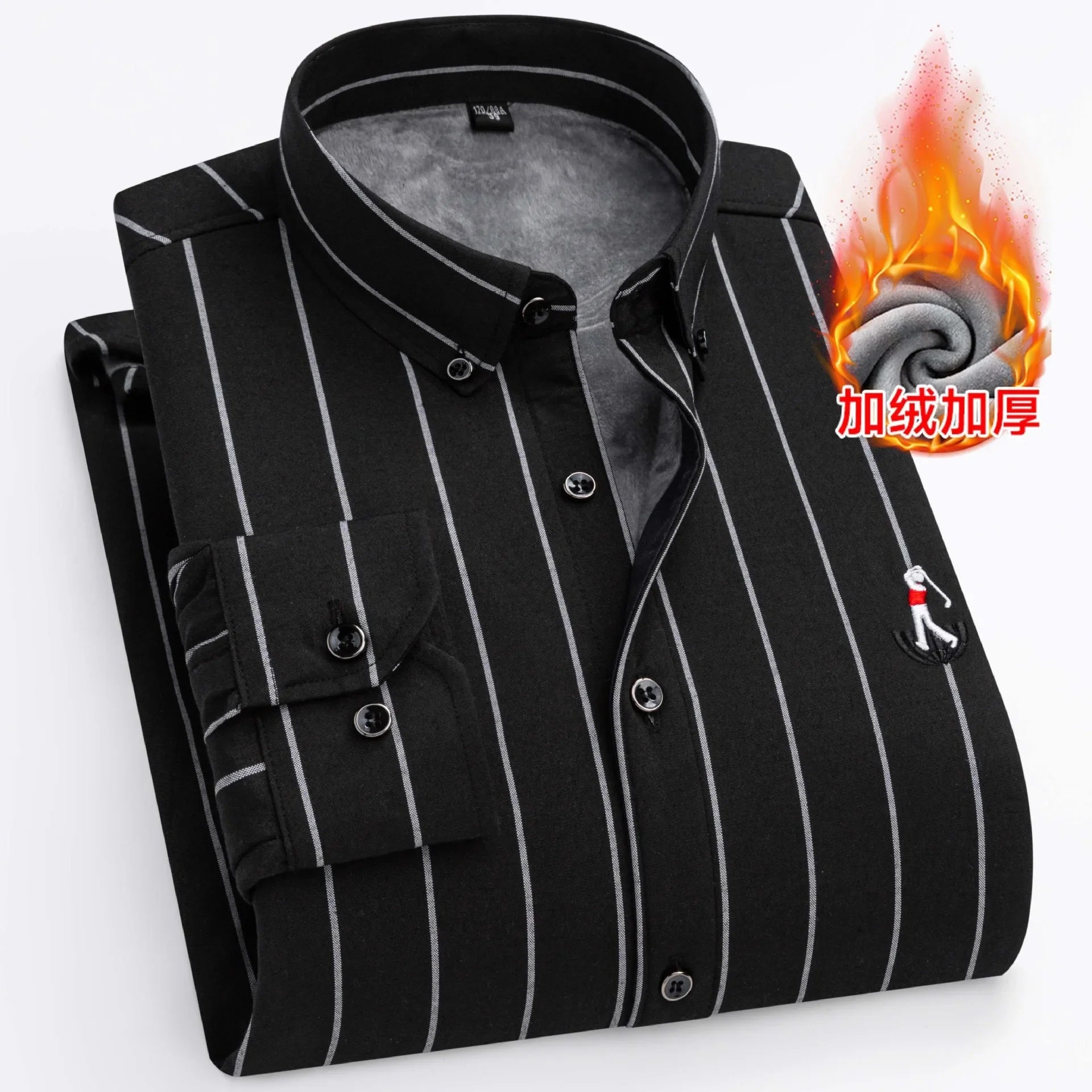 Autumn Winter Men's Striped Warm Non-ironing Long Sleeve Fleece Thickened Oxford Spinning Business Casual Shirts Men's Clothing