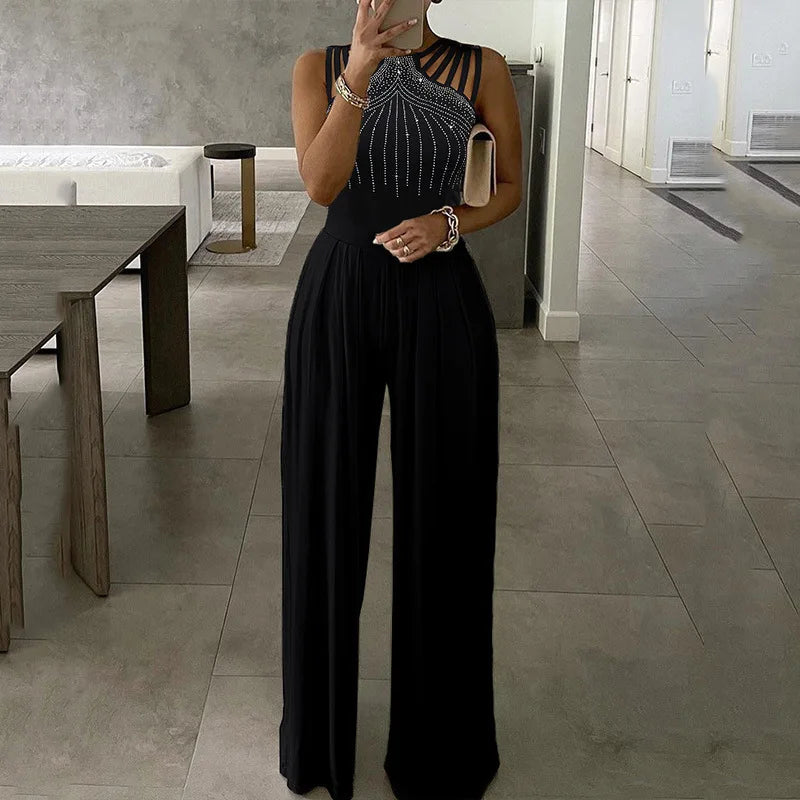 Elegant Sexy hollow out Solid HighJumpsuit For Woman Casual Long Pants Overalls Evening Party Bodysuits OL one piece set