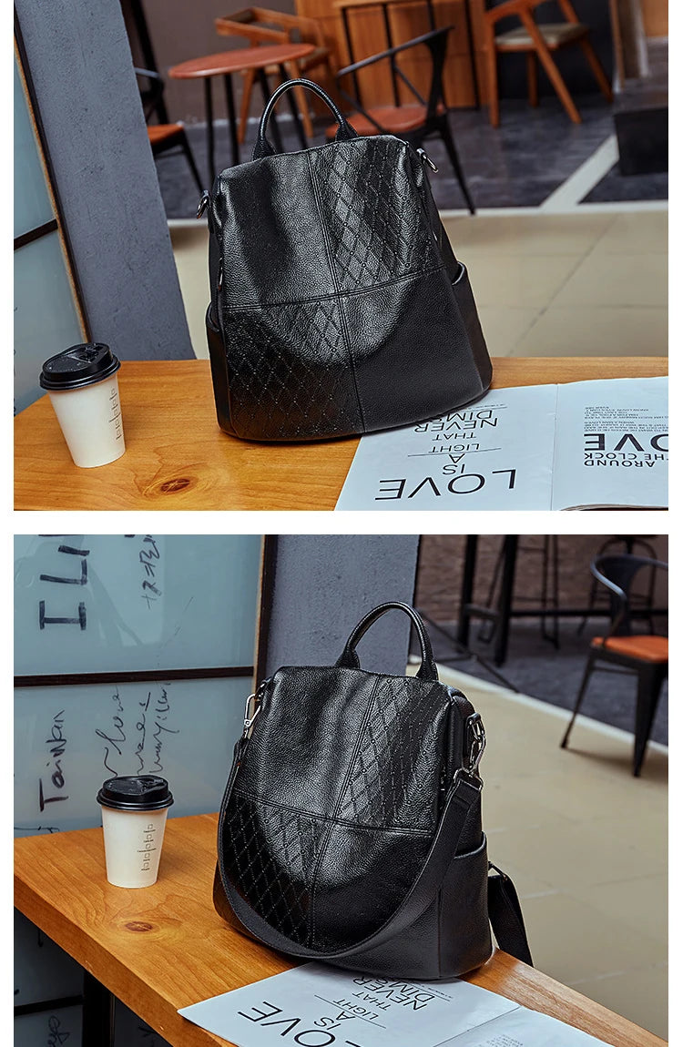 Fashion 2 in 1 Backpack and Shoulder Bag Woman Korea Style Casual PU Leather Soft Anti-theft Design Luxury Travel Schoolbags New - reetell