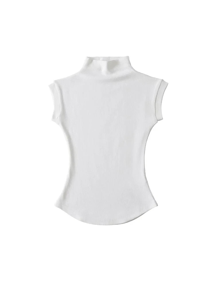 Women Summer Sexy Turtleneck Sleeveless T-Shirts Tops Solid Slim Fit Pullovers Causal Tees Shirts Female Streetwear Basics Tees - reetell