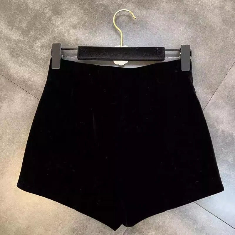 Velvet Women Hot Shorts Autumn Winter High Waist Slim Black Shorts Women Hot Girls Fashion Sweet Women Short Pants - reetell