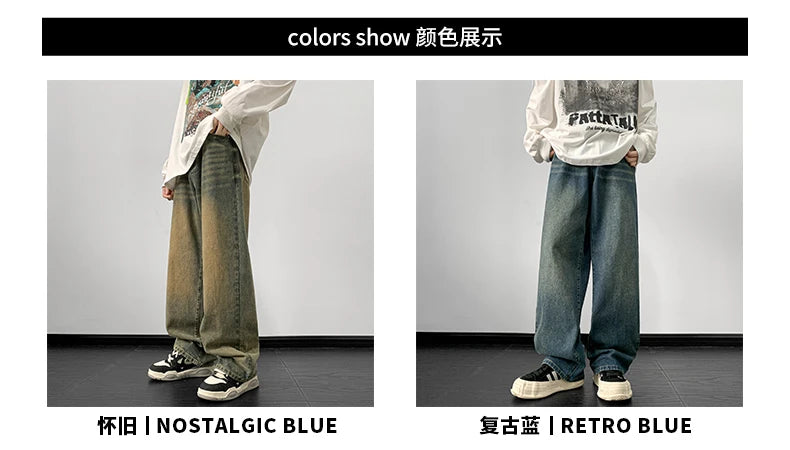 Jeans men Wide Leg Jeans Male Loose Straight Denim Pants 2024 Autumn Harajuku Vintage Blue Jean Trouser Streetwear Clothes - reetell