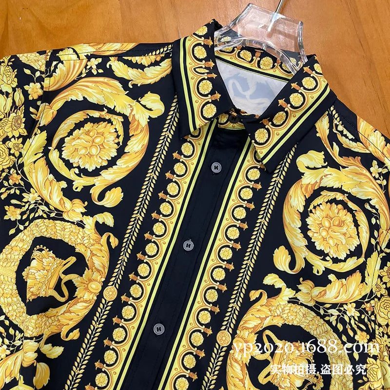 Luxury Royal Shirts Men Casual Full Social Paisley Floral Digital Printing Shirt Manga Longa Prom Party Shirts Roupas Masculinas - reetell