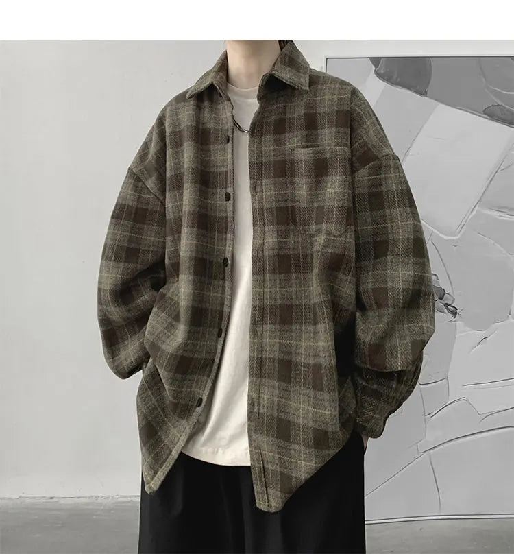 LAPPSTER-Youth  Long Sleeve Winter Y2k Streetwear Fleece Shirts Flannel Harajuku Plaid Shirt Vintage Korean Fashions Clothes