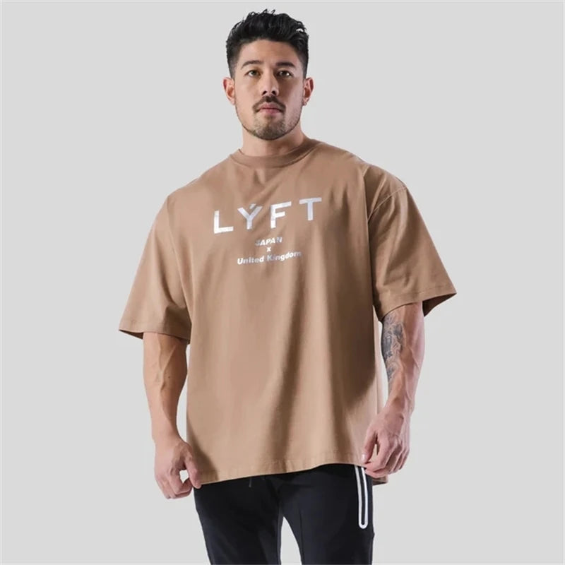 2023 New Men's Cotton Gym Short Sleeve Fitness Oversized T-Shirt Summer Fashion Loose Casual Men's Workout Sports Short Sleeve - reetell