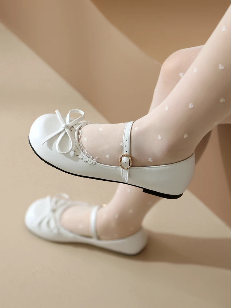 Spring Autumn Pink White Mary Janes Flat Shoes Woman Round Toe Buckle Strap Lolita Girls Student Ballet Flats Plus Size 43 44 45 - reetell