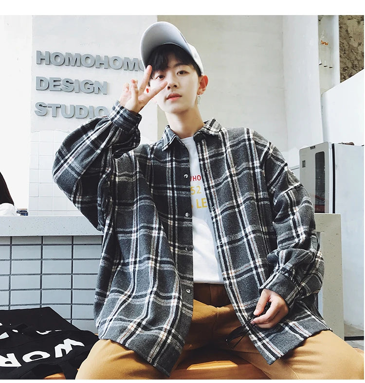 LAPPSTER-Youth  Long Sleeve Winter Y2k Streetwear Fleece Shirts Flannel Harajuku Plaid Shirt Vintage Korean Fashions Clothes