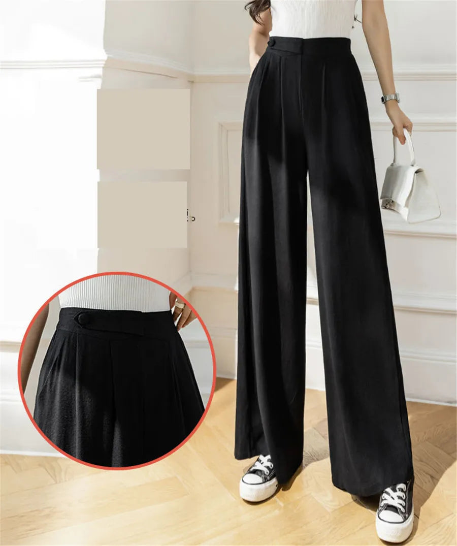 Summer New Cotton Linen Hig Waist Wide Leg Pants Mom's Straight Sweatpant Women 4xl Big Size Trousers Casual Baggy Pantalones - reetell