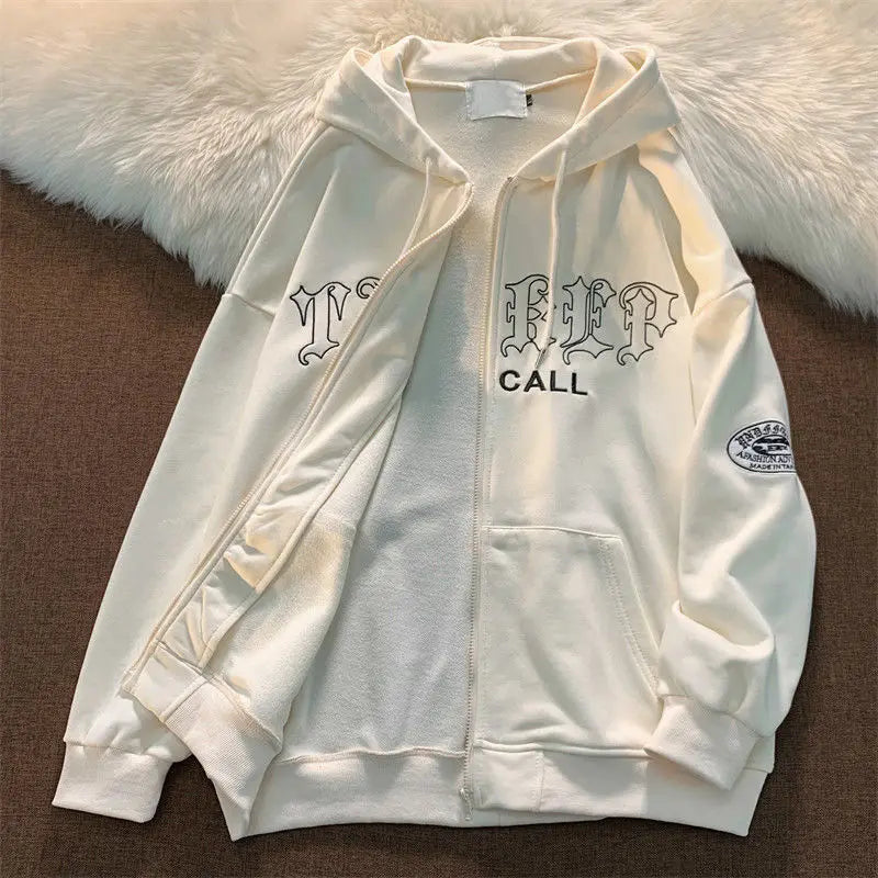 1Hoodies Women Retro Harajuku Hip Hop Jacket High Street Zip Up Hoodie Casual Loose Sweatshirt Clothes Y2K Tops oversized hoodie - reetell