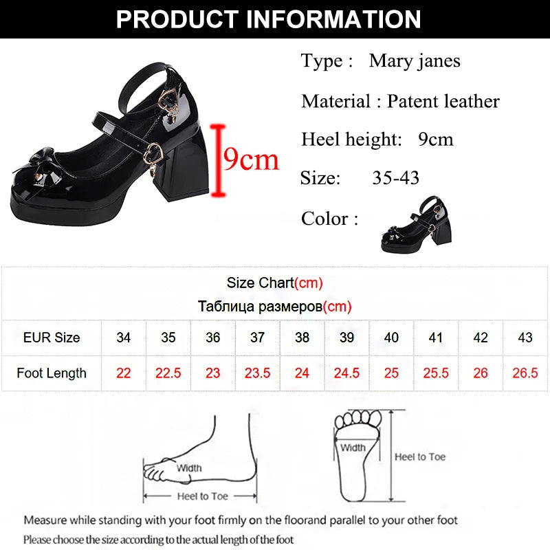 Punk Heart Buckle High Heels Pumps Women 2024 Spring Y2K Black Chunky Platform Lolita Shoes Woman Bowtie Thick Heel Gothic Shoes - reetell