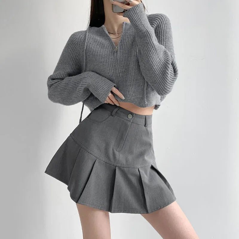 Y2K Vintage High Waist Pleated Skirt Women College Style Uniforms Safety Pants Mini Skirts Woman Korean Street Slim A-Line Skirt - reetell