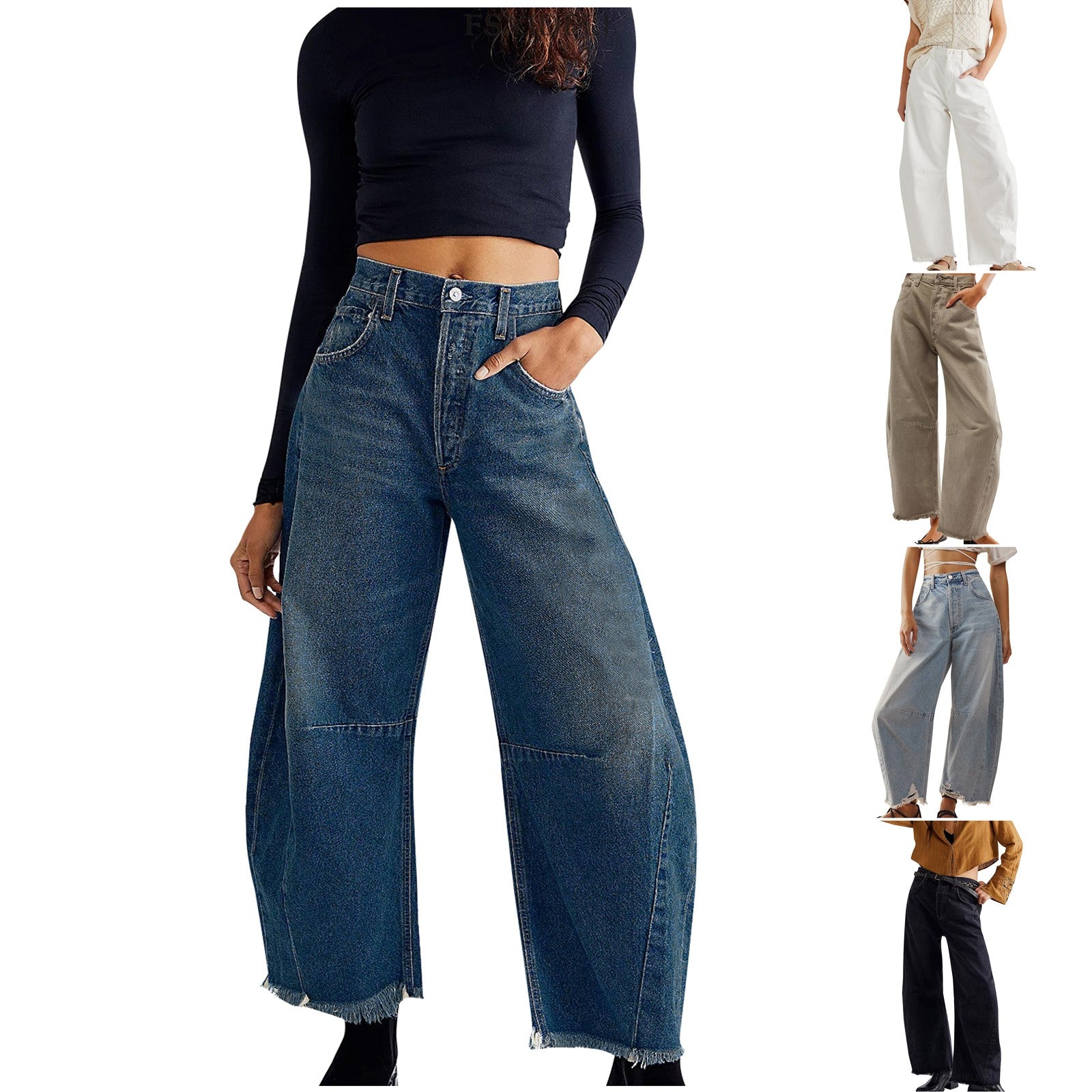 Women Casual Baggy Mid Waist Jeans Wide Leg Loose Boyfriend Denim Pants Straight Leg Cropped Barrel Jeans Y2k Clothes - reetell