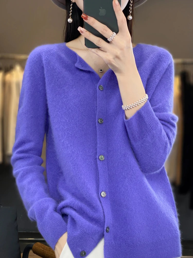 High Quality Round Neck Long Sleeve Cashmere 100% Merino Wool Pullover Women Sweater Coat Top - reetell