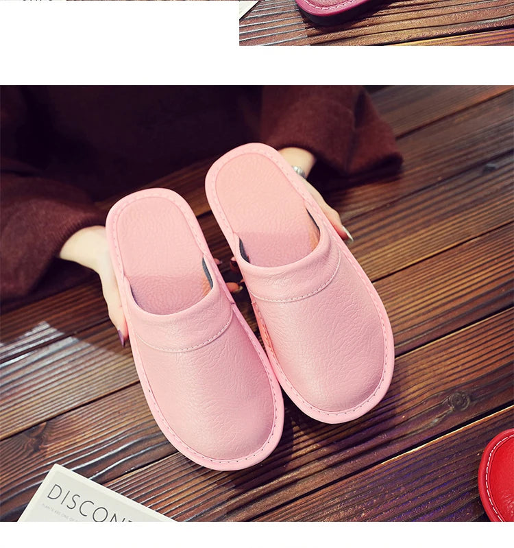 Autumn Winter Indoor Shoes 47 48 Men's Blue Bedroom Slippers Man Concise Slides Faux Fur Mules Leather Home Slipper Flip Fops