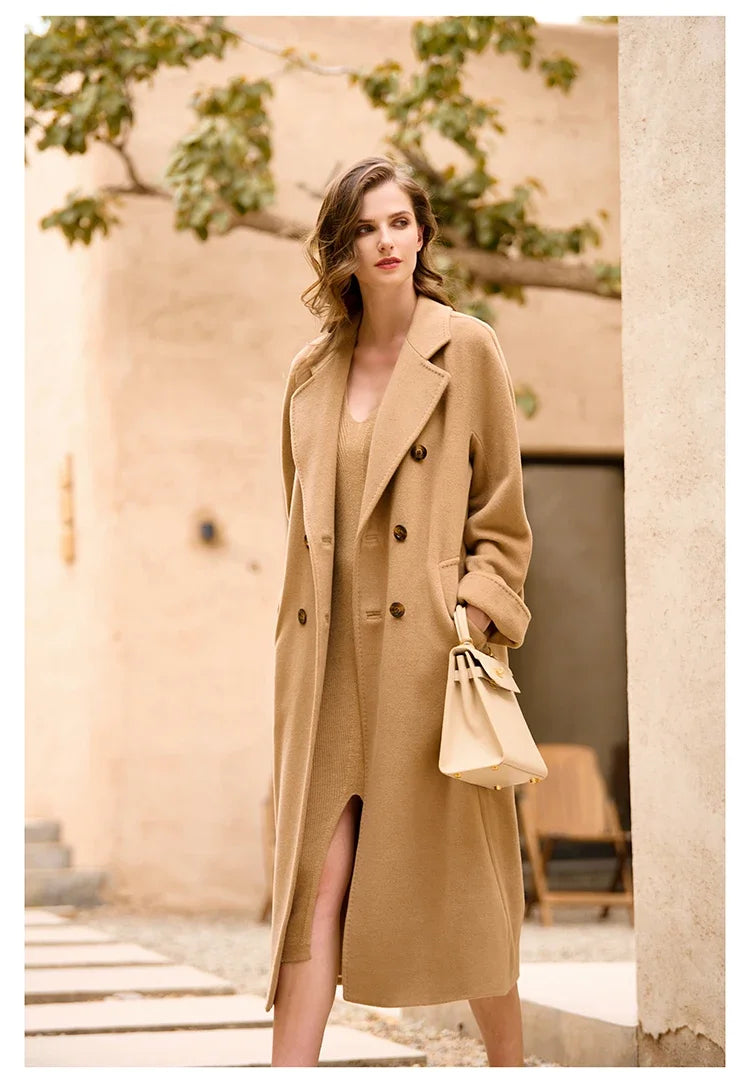 Women's Coat Double-sided 10% Cashmere 90% Wool Women's Long Coat Jacket, 2024 Winter New Long Cashmere Coat Women - reetell