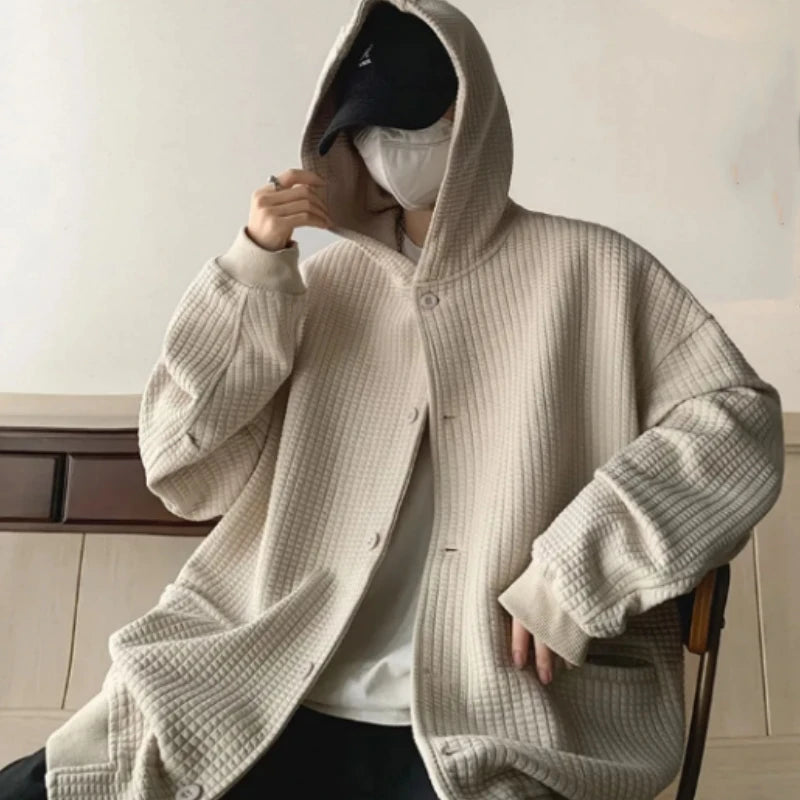 High Quality Men's Waffle Sweatshirt Korea Version Hooded Couple Coat Ins Hop Thickened Harajuku Men Women Jacket Oversize M-3XL - reetell