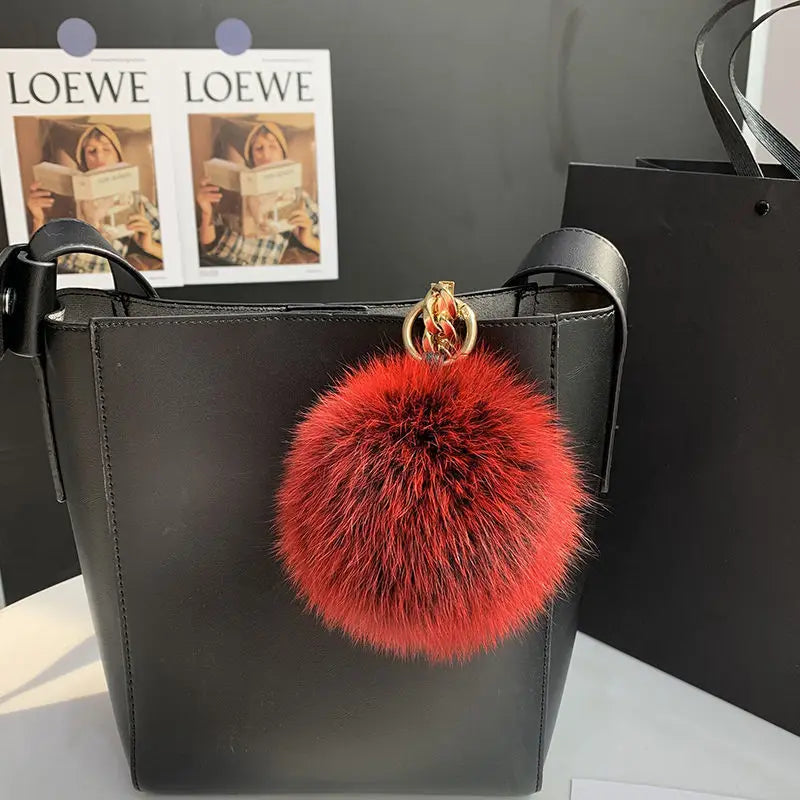 2024 Fluffy Real Fox Fur Ball Poms Keychain For Women Luxury Pompom Keyring Accessories Bag Decoration Emo Trinket Jewelry Gifts