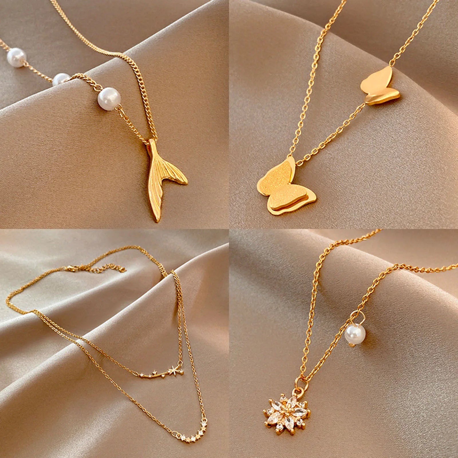 Ins Classic Gold Color Stainless Steel Necklace For Women Jewelry Limited Pearl Beads Heart Pendant Necklace Birthday Gift