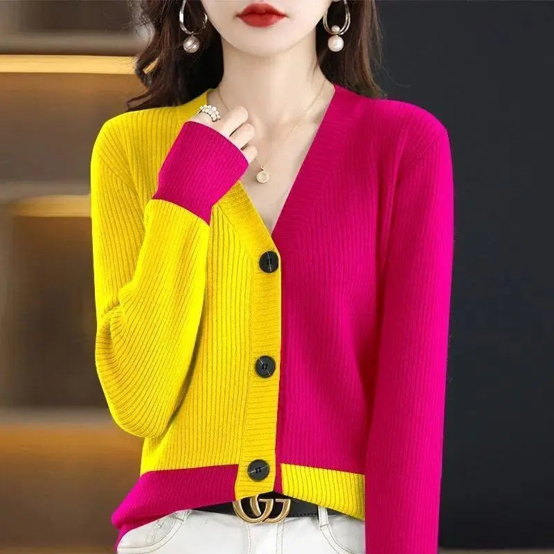 Women's Clothing Fashion Ladies Patchwork Cardigan Irregular Autumn Winter Thin Knitwear Casual Tops Buttons 2023 New Sweaters - reetell