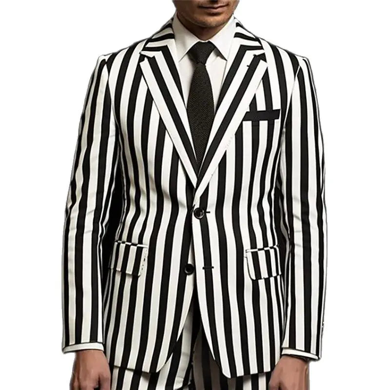 White and Black Stripe Men's Suits Single Breasted Notch Lapel 2 Piece Jacket Pants Formal Outfits Ropa Hombre Slim Fit Tailor - reetell