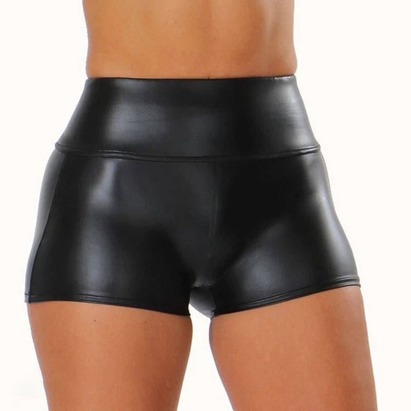 2021 Sexy Womens Shorts Shiny Elastic High Waist Shiny Faux PU Leather Short Pants Slim Hot Dance Clubwear Mini Shorts - reetell