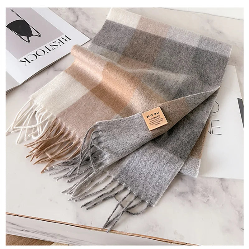 100% Wool Luxury Brands Classic England Style Women Scarf Fashion Stripe Plaid Scarves Tassel Shawls Pashmina Lady Wrap 32*180cm - reetell