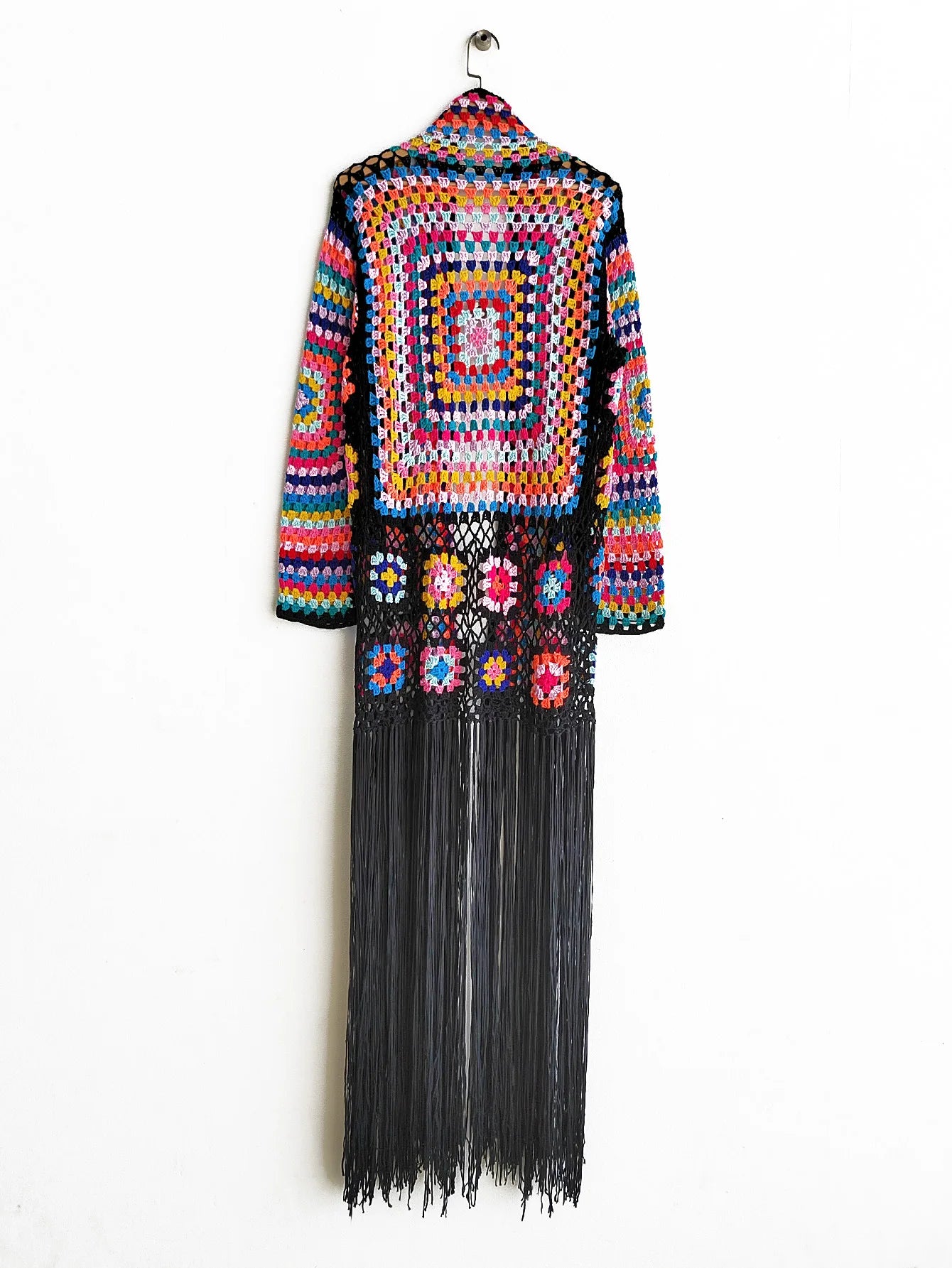 Women's Cardigans Crochet Knitted Maxi Fringe Coats Jacket Casual Sweater Ladies Tassel Open Stitch Hollow Out Long Cardigan - reetell